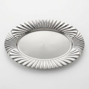 Plateau de service ovale en acier satiné SS304 fait main, 46 cm, design cannelé brillant, pour la décoration de la maison, les hôtels et les mariages, produit de vaisselle - Product Image 1