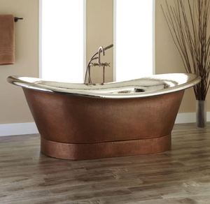 Baignoire autoportante en cuivre, baignoire en métal irrégulière, fait main, cuve profonde pour salle de bain moderne et rustique - Product Image 4