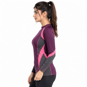 Lightweight Sports Jersey Fabric Comfortable Crew Neck Flexible Sleeve Movement Moisture Wicking <b>Women</b> <b>Rash</b> <b>Guard</b> Made - Product Image 3