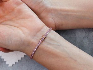 Pink Sapphire Tennis Bracelet 8CT Round Pink Sapphire Line Bracelet 14K 18K Gold Platinum Luxury Jewelry - Product Image 5