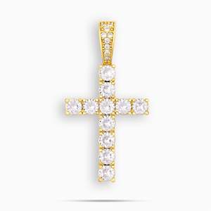 Collier pendentif croix en moissanite plaqué or 18 carats de luxe, taille brillant rond, sertissage en canal, chaîne maille forçat, bijoux chrétiens unisexes - Product Image 3