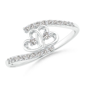 Anillo Abierto con Motivo de Corazón Romántico, Diamantes Tallados y Pavé, en Rodio y Oro Amarillo, para Compromiso o Boda, para Mujer, en Oro 10K, 14K, 18K, Plata 925, 935 - Product Image 2