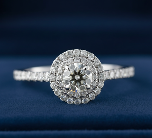 Anillo de Compromiso con Diamante Cultivado en Laboratorio, Corte Clásico Halo Pavé, Certificado IGI, 1.05ct, Redondo, VVS2, Color F, Oro Blanco con Baño de Rodio, Venta al Por Mayor - Product Image 1