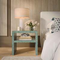 Table d'appoint en coquille de Capiz turquoise avec mosaïque de nacre et étagère inférieure, table de chevet MOP pour mobilier de maison