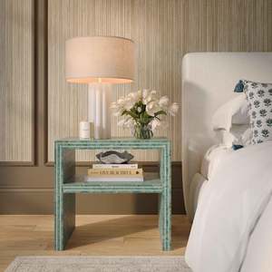 Turquoise Capiz Shell Side <b>Table</b> Mother Of Pearl <b>Mosaic</b> Accent Stand With Lower Shelf MOP Bedside End <b>Table</b> For Home Furniture - Product Image 6