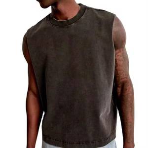 Plain Cotton Oversized Breathable Eco-Friendly Heavyweight Crewneck Loose Fit <b>Cropped</b> Boxy Acid Wash Tank <b>Top</b> <b>for</b> <b>Men</b> - Product Image 3