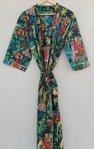 Robe Kimono Faite Main Imprimée pour Femme, Robe de Salon en Coton, Kimono Imprimé Numérique, Robe Cache-Cœur Tissée, Vêtement d'Intérieur, Robe de Demoiselle d'Honneur, Tenue de Plage - Product Image 3