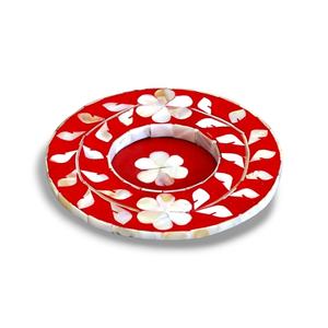 Posavasos Redondo con Incrustaciones de Hueso Hecho a Mano – Posavasos Decorativo con Incrustaciones Florales de Hueso para Decoración del Hogar - Product Image 1