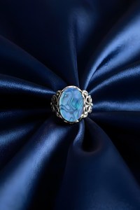 Anillo de abulón hecho a mano en plata de ley, estilo vintage bohemio, anillo con piedra preciosa para mujer, joyería artesanal. - Product Image 4