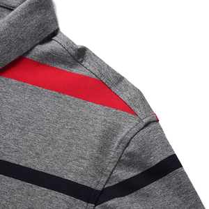 เสื้อโปโลผู้ชายลำลองสีเทา ลายทางแนวนอน ทรงเข้ารูป ผ้าฝ้าย แขนสั้น แฟชั่นลายทางสีแดงขาว เสื้อยืดใส่หน้าร้อน - Product Image 5