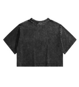 Camiseta Corta de Algodón con Cuello Redondo para Verano, Estilo Urbano, Lavado Ácido, Retro, Oversize, a la Moda para Mujer - Product Image 1