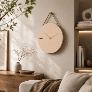 Reloj de Pared Minimalista de Madera, Decoración Silenciosa Estilo Japandi Escandinavo, Reloj Colgante Moderno Beige - Product Image 5