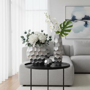 Vase décoratif moderne en métal argenté en forme de nid d'abeille, aluminium brossé, hexagonal, rond, pour la décoration de la maison - Product Image 4
