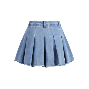 High Waist Pleated Denim Skirts for Women Raw Hem A-<b>Line</b> Mini <b>Jean</b> Skirt Wholesale Casual Style Custom Logo Skirt - Product Image 2