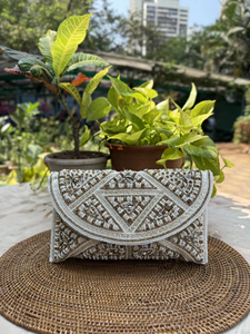 SANGRAJ CREATIONS Geometric Crystal Flap Clutch Bag 5 Inch Luxury Sparkling Evening <b>Handbag</b> Embellishments Cotton Lining Party - Product Image 2