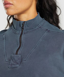 Sudadera con capucha de invierno para mujer, personalizada, corta, con media cremallera, oversize, hombros caídos, forro polar frontal, 100% algodón - Product Image 6