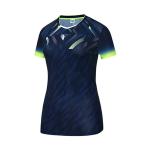 T-shirt de badminton et de tennis personnalisé pour femmes, couleur bleu turquoise, rouge et blanc, bloc de couleurs, séchage rapide, respirant, manches courtes, jersey athlétique en polyester - Product Image 3
