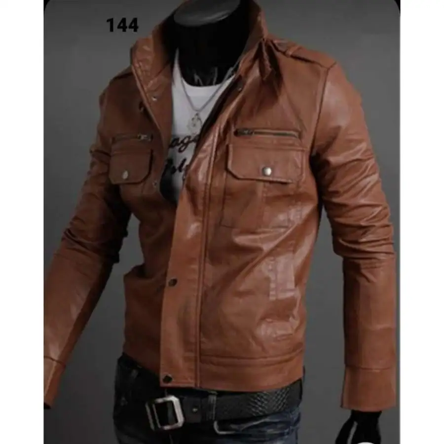 Jaket kulit pengendara motor modis, jaket kulit tahan lama kualitas baik untuk pria