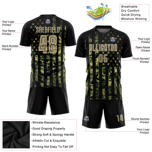 Conjunto de Uniforme de Fútbol Personalizado para Hombre, Camuflaje Negro, Impresión Sublimada, Absorbe la Humedad, Manga Corta, Corte Atlético, Servicio OEM - Product Image 4