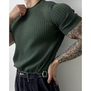 Camiseta de Verano de Alta Gama para Hombre, Corte Holgado Informal, Manga Corta, Tejido de Punto, Diseño Sólido, Transpirable, Tela de 180 Gramos, Bordada - Product Image 4