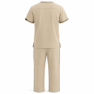 ชุดยูนิฟอร์มแพทย์แบบ unisex ยี่ห้อ Drawelle Industry เสื้อคอวีมีกระเป๋าและกางเกงคาร์โก้ สีเบจ ผ้าฝ้ายผสมโพลีเอสเตอร์ - Product Image 3