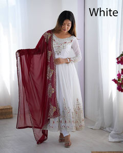 Vestido Anarkali de estilo tradicional indio, con bordado de lentejuelas en georgette, traje Pishwas de diseñador para mujer con dupatta, listo para usar. - Product Image 3