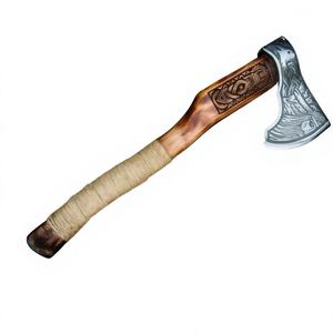 Hache viking barbue artisanale en acier au carbone gravé, manche en bois, poignée gainée de corde, outil de survie médiéval pour le camping 1 - Product Image 5
