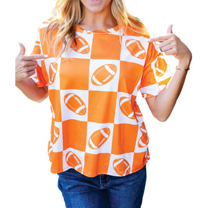 Trendy Unisex Orange White Color Checkered Football Print Short Sleeve T Shirt Game Day Casual Top Streetwear women's shirt USA - Product Image 3