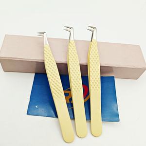 Pinzas de Acero Inoxidable Antimagnéticas con Punta de Diamante en Color Amarillo Mate, con Mango Antideslizante, de 90 Grados, para Pestañas de Mega Volumen - Product Image 2