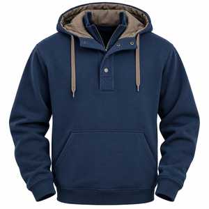 Sudadera de punto para hombre con cremallera de un cuarto, forro polar, verde oliva, manga larga, bolsillo canguro, corte regular, ODM - Product Image 4