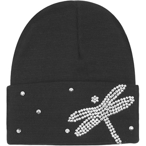 OEM Black Rhinestone Beanie Hat Women <b>Men</b> Rib Knit Winter Warm <b>Cap</b> Custom Logo Streetwear Soft Skull <b>Cap</b> - Product Image 1