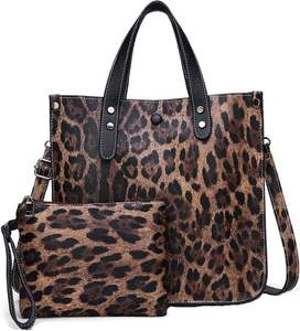 Sac fourre-tout unisexe en cuir véritable imprimé léopard, deux anses, grande capacité, moderne, naturel, luxe, mode, usage quotidien - Product Image 3