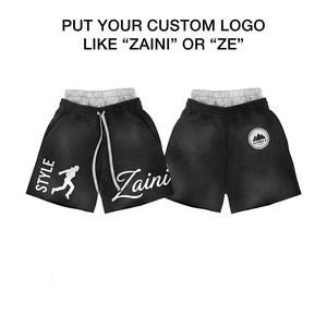 <b>Men</b> Solid Front Sequined Waterproof Quick Dry <b>Shorts</b> 140g Premium Cotton Fleece Custom Logo <b>Black</b> Grey Casual Streetwear - Product Image 1