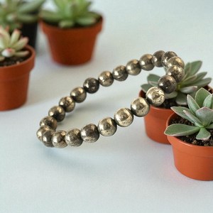 Natural Pyrite Beaded <b>Bracelet</b> Polished Stone Stretch Wrist Jewelry Unisex Crystal Craft Gift - Product Image 3
