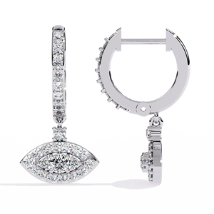 Pendientes colgantes de oro amarillo macizo de 10K, 14K, 18K con diamante CVD de laboratorio, diseño de talismán marquesa y ojo turco - Product Image 5