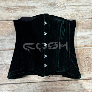Premium Emerald Green Velvet <b>Underbust</b> Steel Boned Waist Cincher Corset Victorian Gothic Aesthetic Wholesale Apparel Supplier - Product Image 3