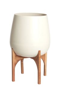 Maceta Minimalista de Metal con Soporte de Madera para Uso en Interiores - Product Image 3