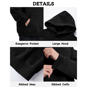 Sudadera con Capucha Extra Grande para Hombre, Color Negro Sólido, Corte Regular, Informal, 100% Algodón, Manga Larga, Diseño con Bolsillos, Ropa de Invierno Transpirable - Product Image 4