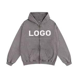 Haute qualité 350G coton Polyester automne décontracté mi-poids goutte épaule grande taille lavé à l'acide hommes sweat à capuche zippé - Product Image 3