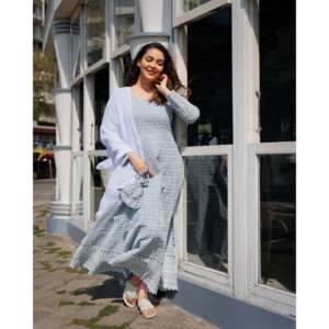 Ensemble de costume pour femme Sharkira Gray en dentelle de coton Chikankari respirant taille XS - Product Image 1