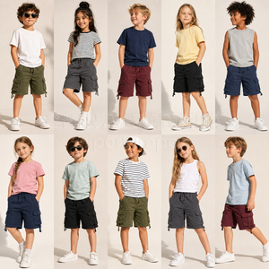Shorts cargo pour enfants en sergé de coton, multi-poches, fabriqués au Bangladesh, surplus de vêtements, déstockage, export en gros - Product Image 5