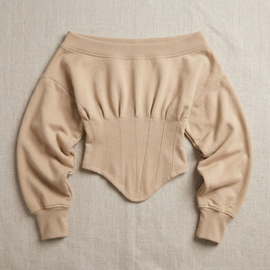 Chemisier élégant pour femme à épaules dénudées et manches longues, style corset, avec dos lacé, design personnalisé, OEM ODM, couleur unie, haut tendance - Product Image 2