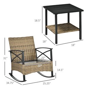 Set Bistrot a Dondolo 3 Pezzi Grigio Chiaro, Mobili da Esterno in Vimini con Sedie a Dondolo e Tavolino da Caffè per Ospedali e Impianti Sportivi - Product Image 3