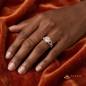 Rose Gold Plated Round Cut Halo Engagement <b>Ring</b> Women Twisted Split Shank Pave Band American Diamond <b>CZ</b> Wedding <b>Ring</b> - Product Image 4