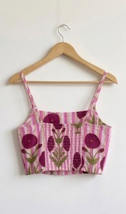 Ensemble 3 pièces en coton 100 % à fleurs roses pour femmes, haut à bretelles spaghetti, pantalon palazzo à jambes larges. - Product Image 5