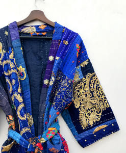 Kimono indien fait main en coton kantha pour femme et homme, élégant vêtement de plage, peignoir, couvre-maillot de bain, kimono patchwork, cadeau pour elle - Product Image 3