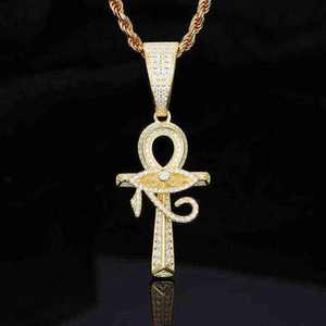 Pendentif Croix Ankh en Argent Sterling 925 et Moissanite, Collier Hip Hop Sertie de Pierres avec Placage Argent et Rhodium, Unisexe - Product Image 2