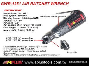 APLUS GWR-1251 Pneumatic <b>Ratchet</b> Wrench Air Impact Wrench 1/4 Inch Drive Right Angle Air Tool 48Nm Max Torque 1 Year Warranty - Product Image 2