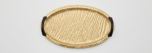 Plateau de service ovale en métal doré texturé à ondulations avec poignées noires, vaisselle de luxe pour la décoration intérieure, vente en gros - Product Image 4