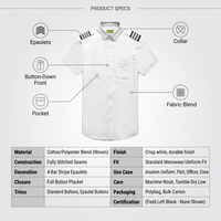 Chemise d'uniforme de pilote à manches courtes pour homme - Épaulettes blanches, tenue professionnelle pour la sécurité aérienne, écologique et durable